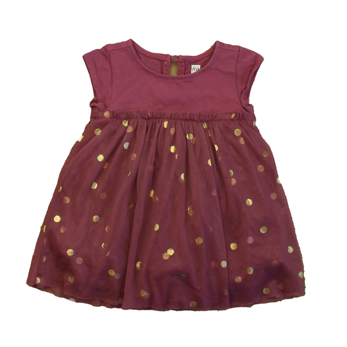 Tea Girls Burgundy | Gold Polka Dots Romper Size: 12