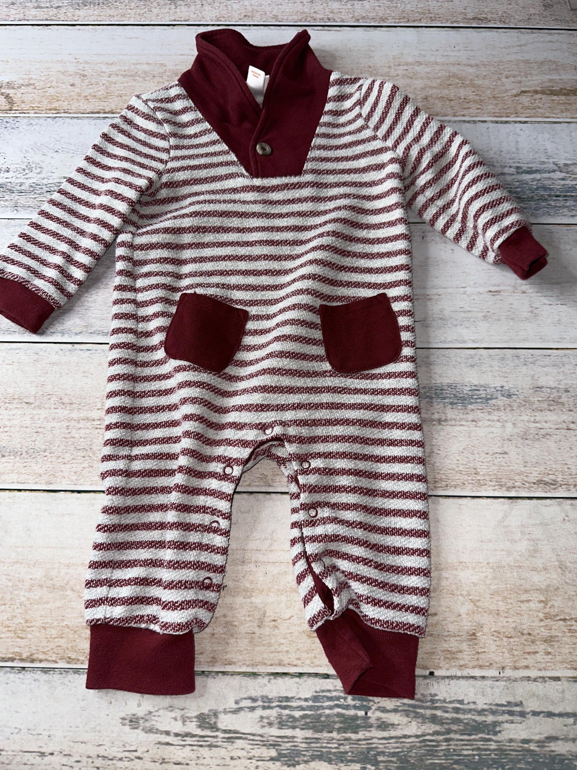 Cat & Jack Boys Burgundy | Grey Long Sleeve Outfit Size: 6-9 months Burgundy | Grey