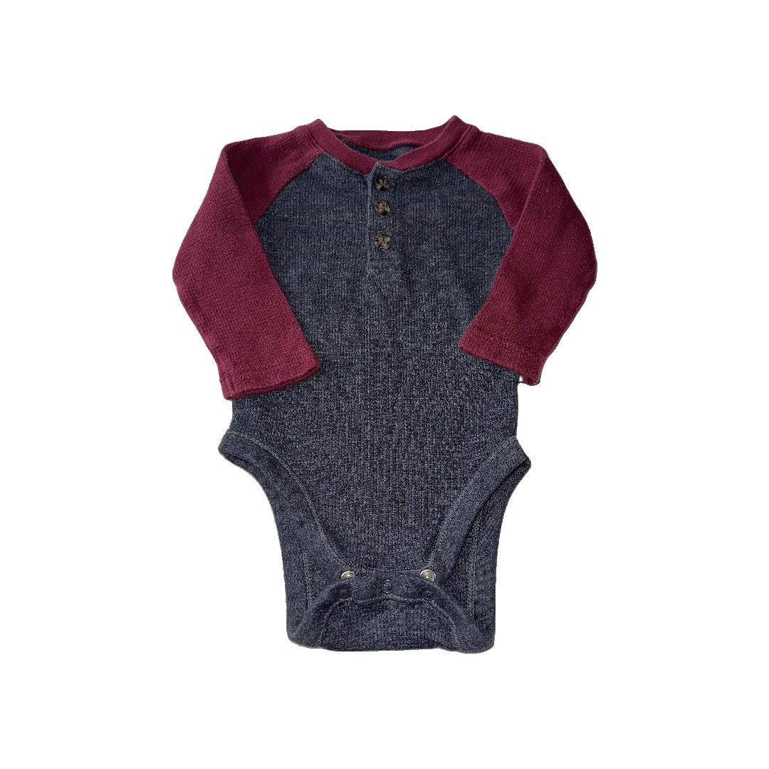 Old Navy Unisex Burgundy | Grey Onesie Size: 3-6 months Burgundy | Grey