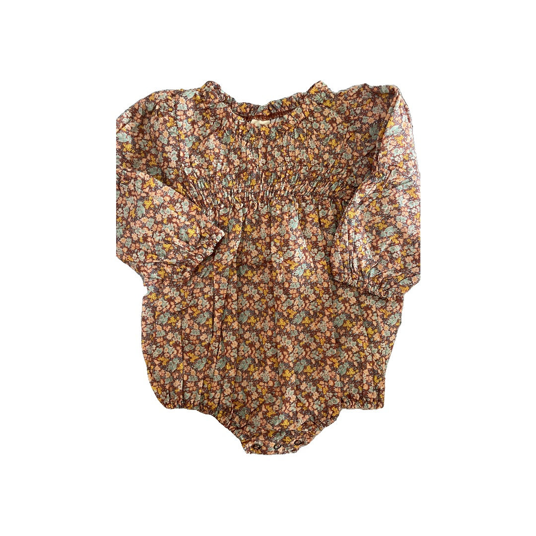 Monbebe Girls Burgundy | Pink floral Long Sleeve Outfit Size: 6-12 months Burgundy | Pink floral