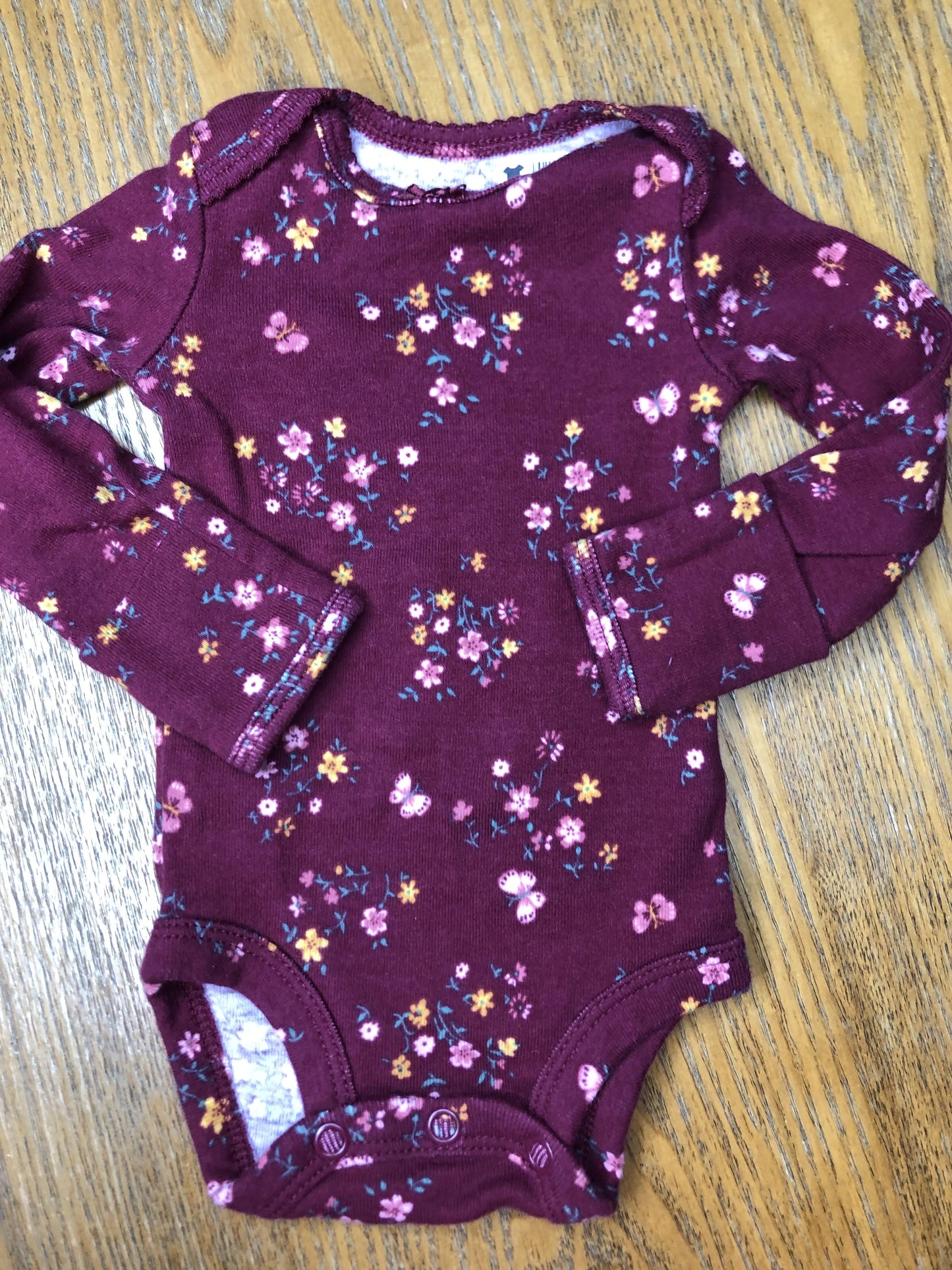 Carters Girls Burgundy | Pink floral Onesie Size: Newborn Burgundy | Pink floral