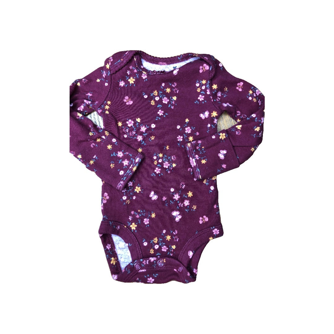 Carters Girls Burgundy | Pink floral Onesie Size: Newborn Burgundy | Pink floral