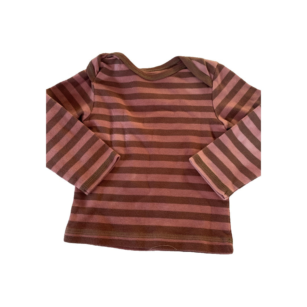 Kidential Girls Burgundy | pink | Stripe Long Sleeve T-Shirt Size: 6-9 months Burgundy | pink | Stripe