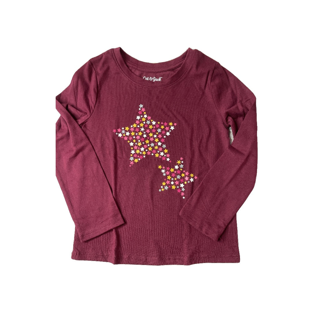 Cat & Jack Girls Burgundy | Stars Long Sleeve T-Shirt Size: 4T Burgundy | Stars