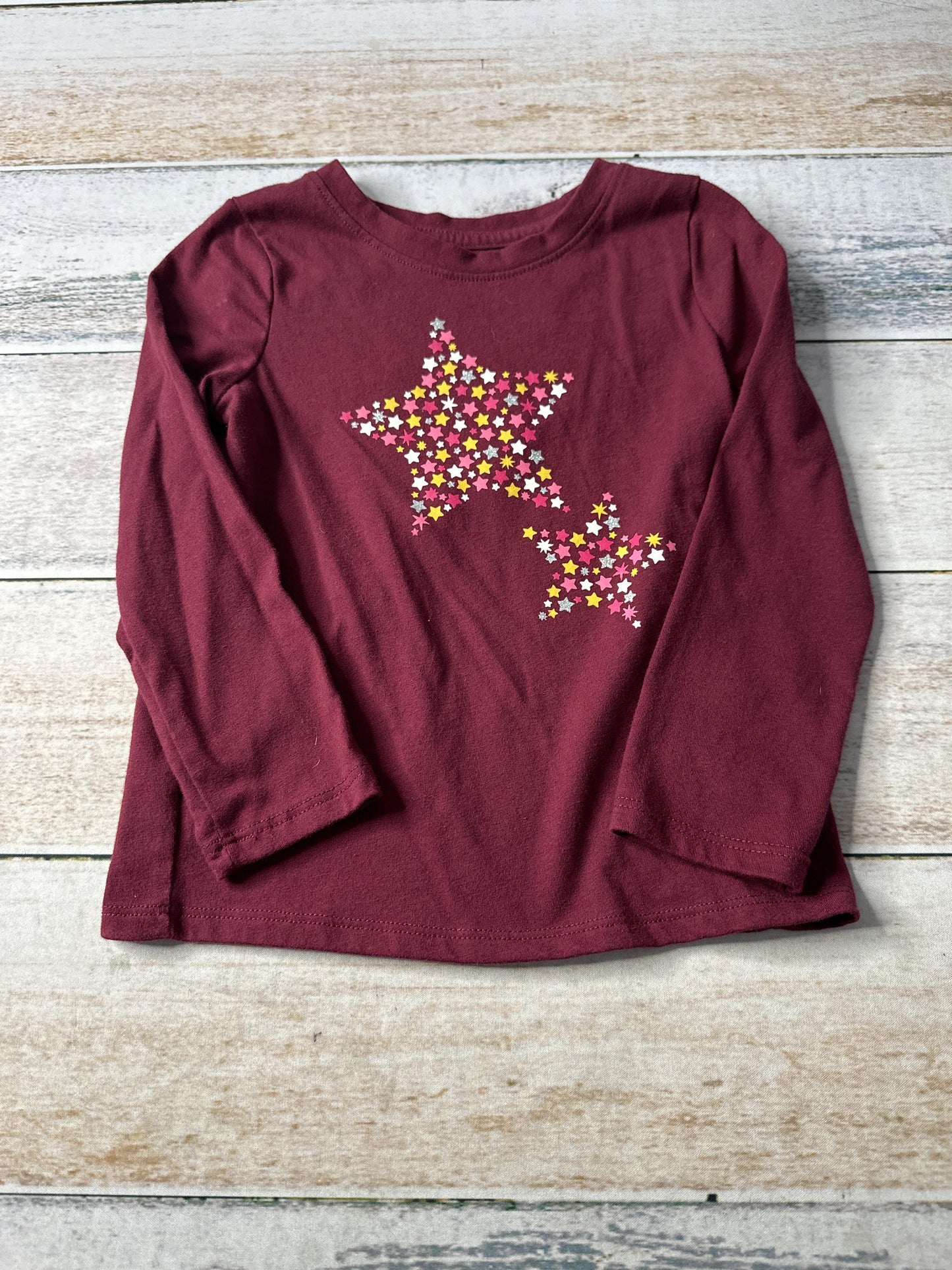 Cat & Jack Girls Burgundy | Stars Long Sleeve T-Shirt Size: 3T Burgundy | Stars