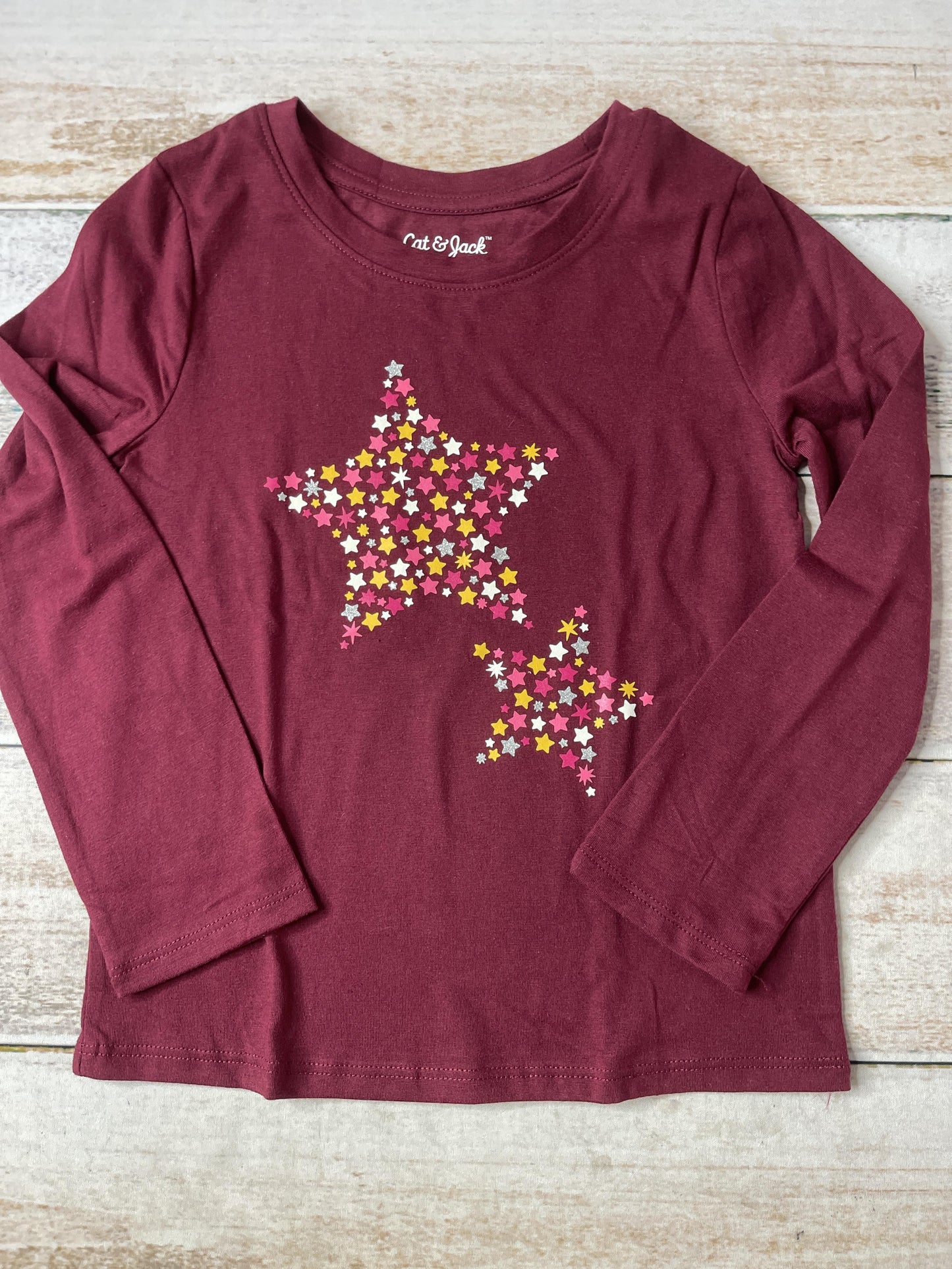 Cat & Jack Girls Burgundy | Stars Long Sleeve T-Shirt Size: 4T Burgundy | Stars