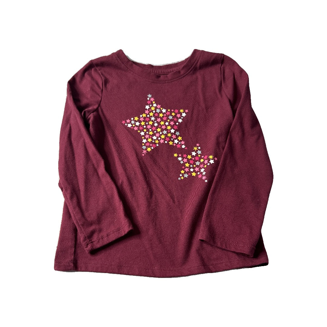 Cat & Jack Girls Burgundy | Stars Long Sleeve T-Shirt Size: 3T Burgundy | Stars