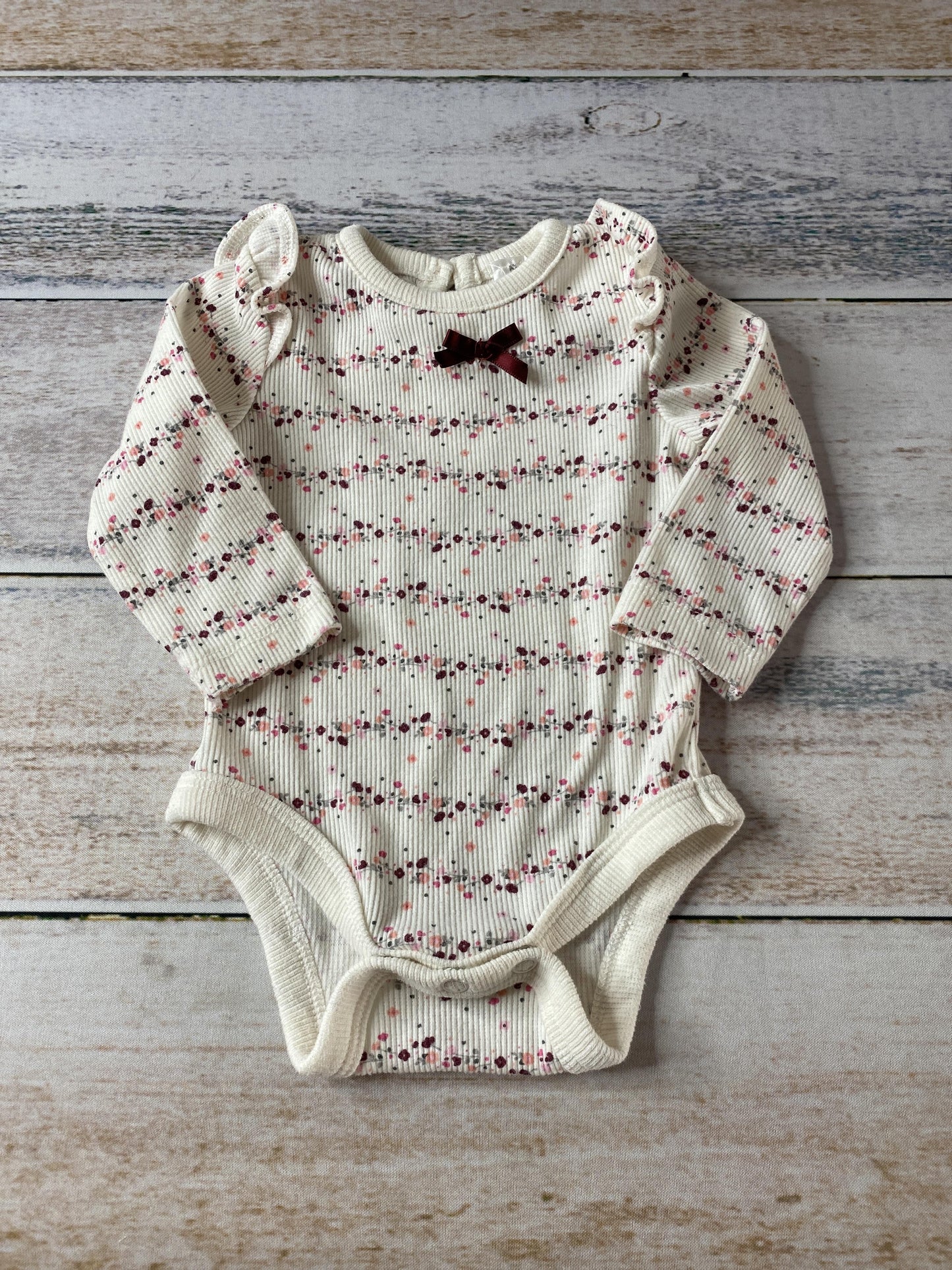Nanette Girls Burgundy | White | Pink floral Onesie Size: 3 months Burgundy | White | Pink floral