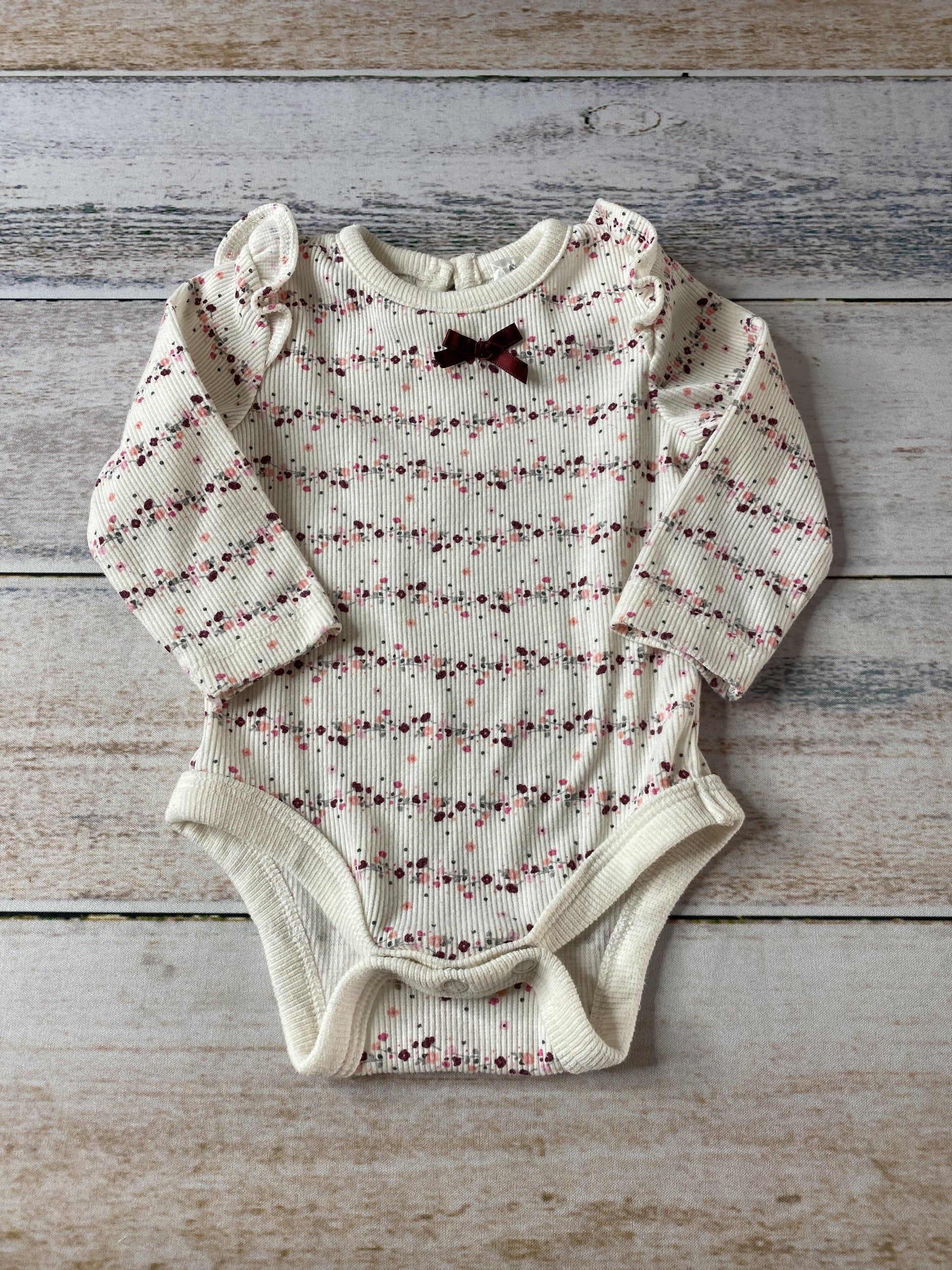 Nanette Girls Burgundy | White | Pink floral Onesie Size: 3 months Burgundy | White | Pink floral