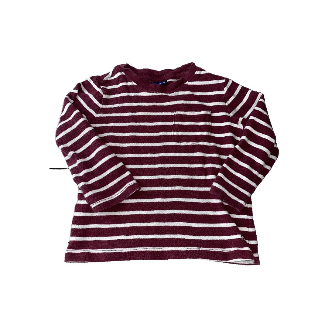 Janie and Jack Girls Burgundy | White | Stripe Long Sleeve T-Shirt Size: 2T Burgundy | White | Stripe