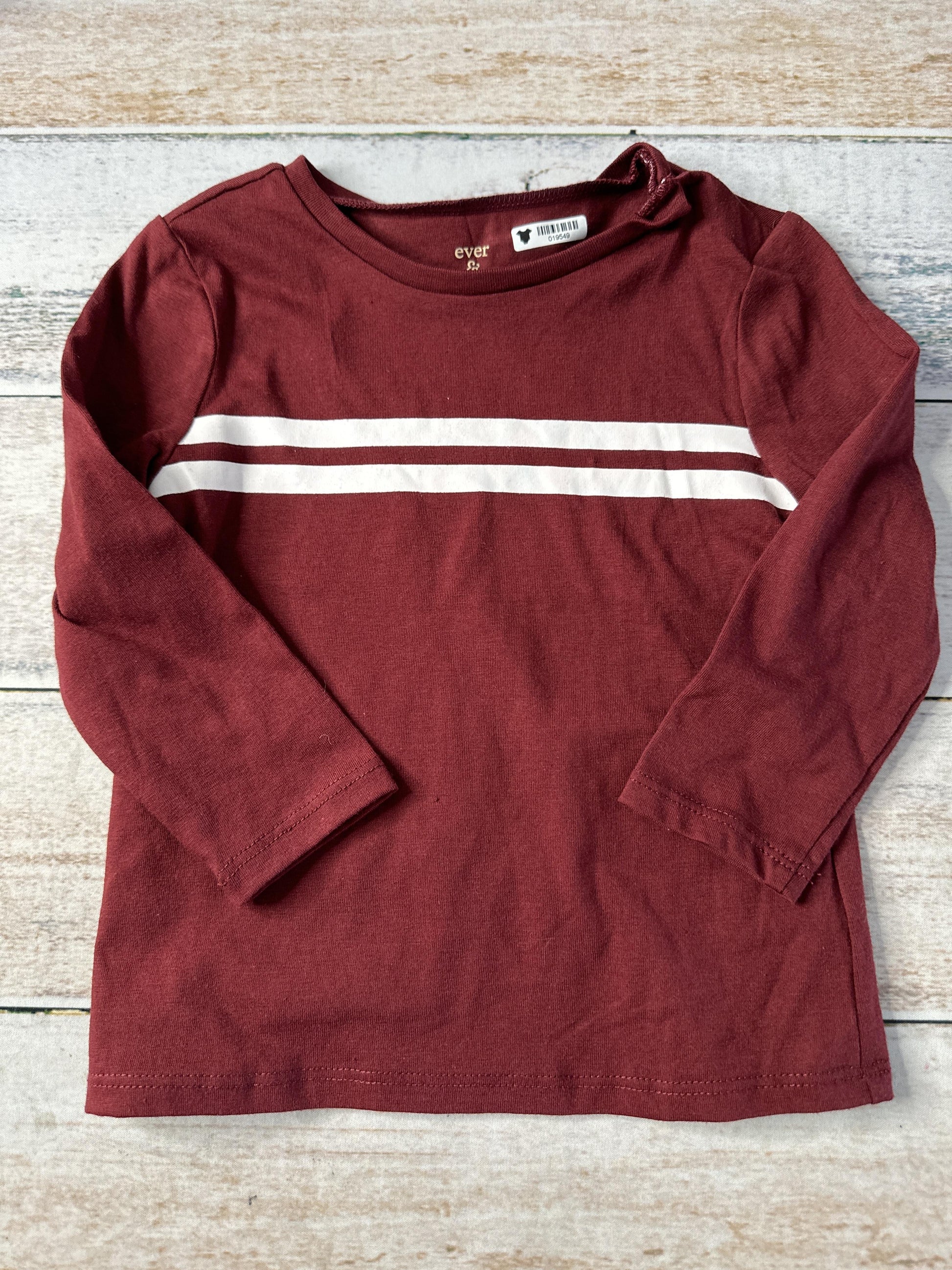 ever & ever Boys Burgundy | White | Stripe Long Sleeve T-Shirt Size: 24 months Burgundy | White | Stripe