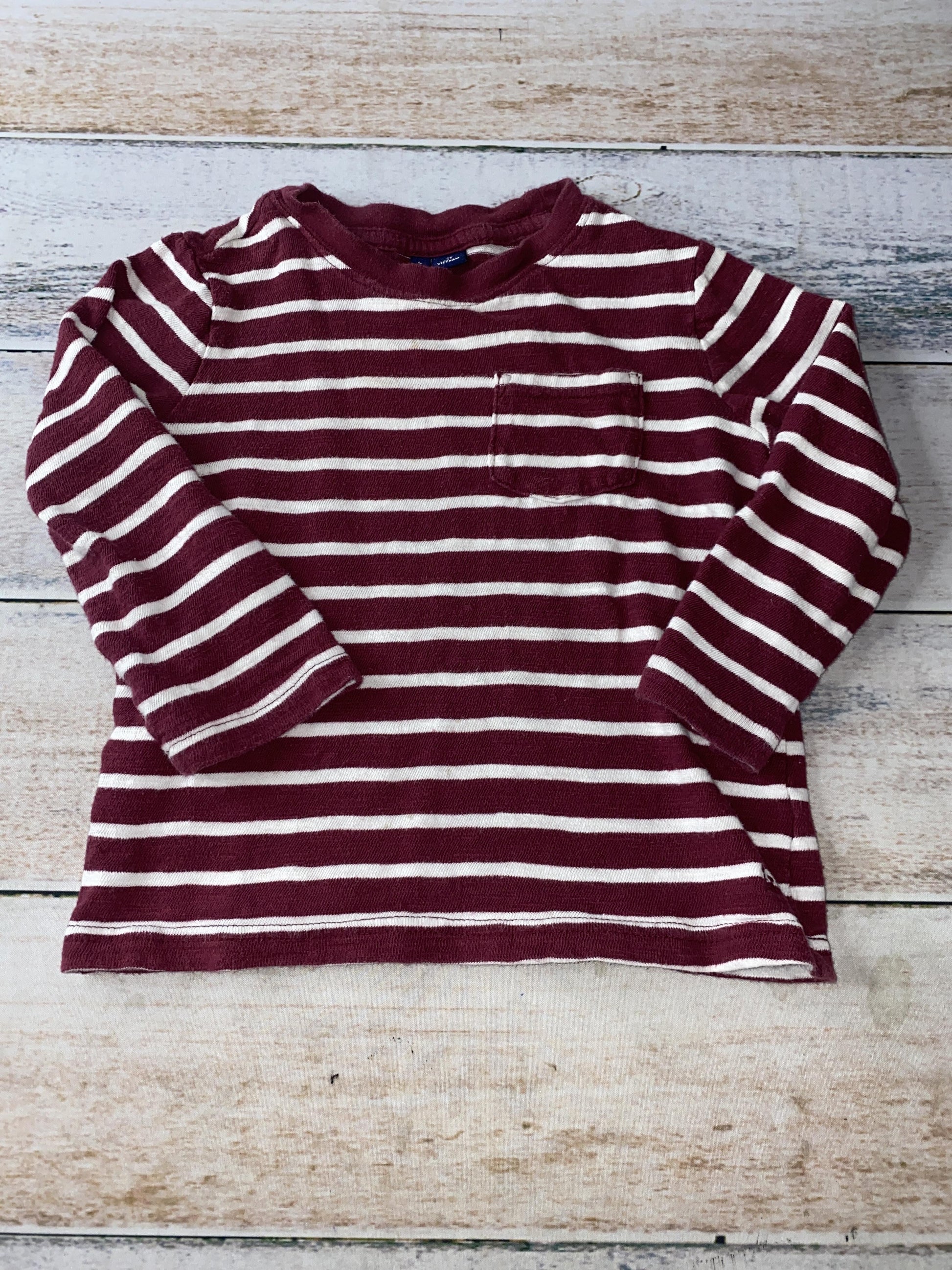 Janie and Jack Girls Burgundy | White | Stripe Long Sleeve T-Shirt Size: 2T Burgundy | White | Stripe