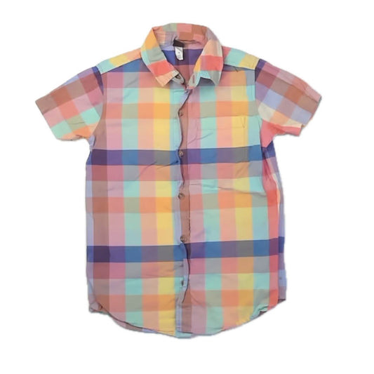 Tea Collection Boys Checked Button Down Short Sleeve Size: 10 Years Checked
