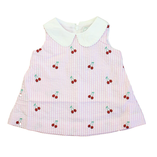 Classic Prep Girls Cherries on Pink Stripe Dress Size: 6-9 Months Cherries on Pink Stripe