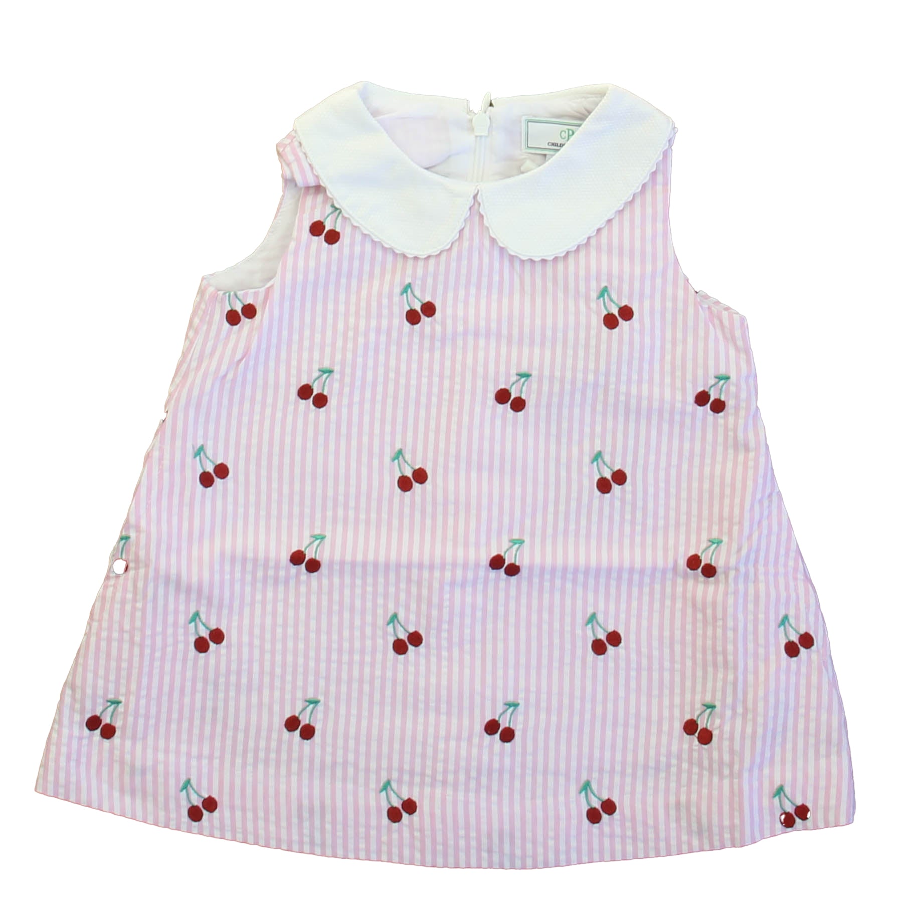 Classic Prep Girls Cherries on Pink Stripe Dress Size: 12-24 Months Cherries on Pink Stripe