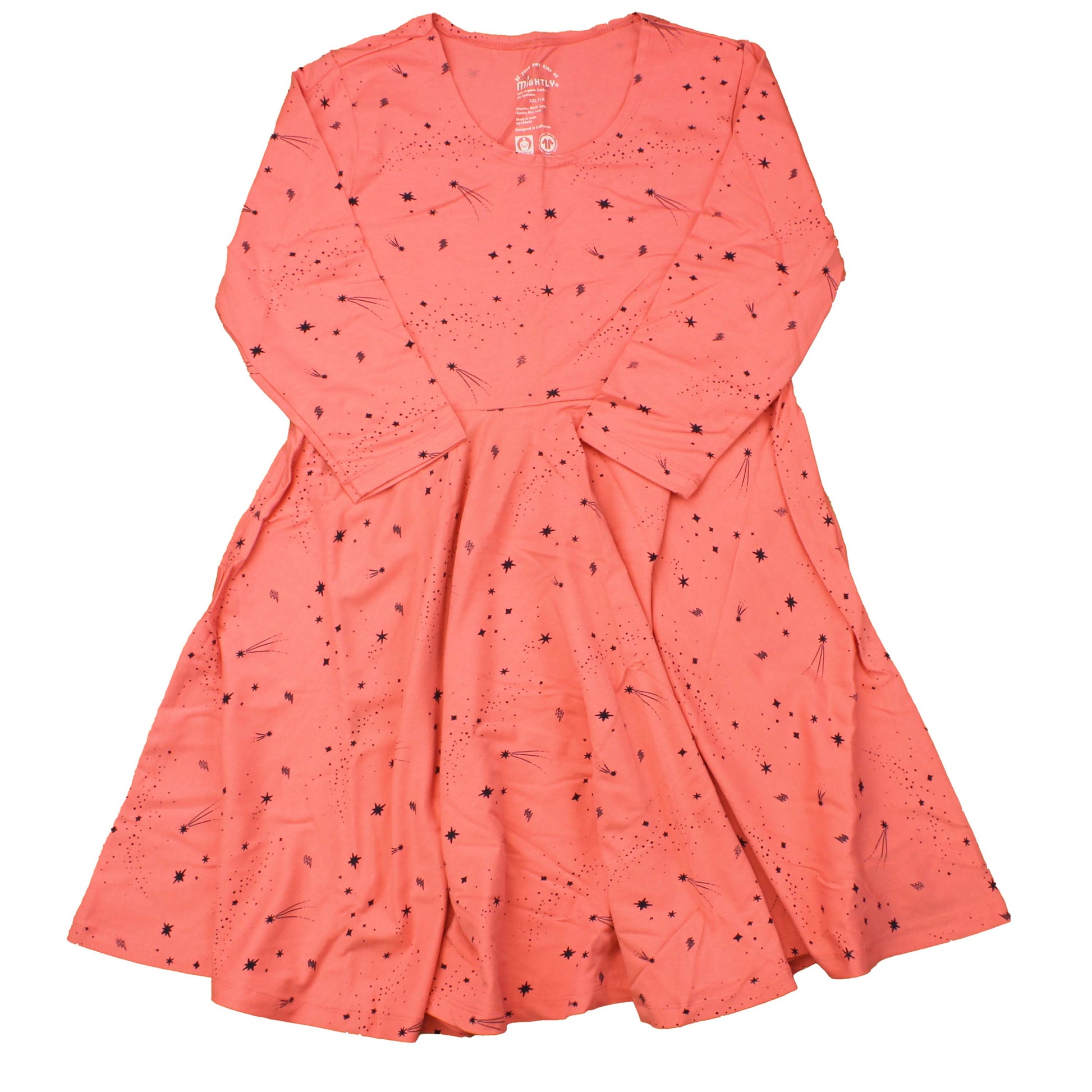Mightly Girls Coral | Black Stars Dress Size: 2-5T Coral | Black Stars