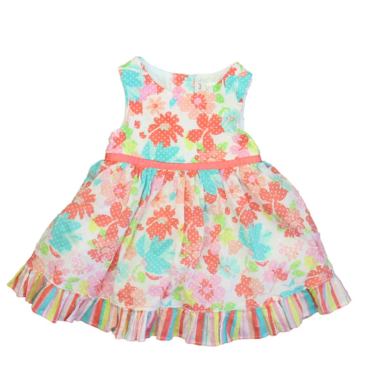 Sweet Heart Rose Girls Coral | Blue Floral Dress Size: Newborn Coral | Blue Floral