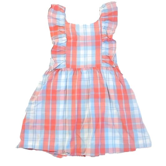 Clasic Prep Girls Coral | Blue Plaid Dress Size: 6 Years Coral | Blue Plaid