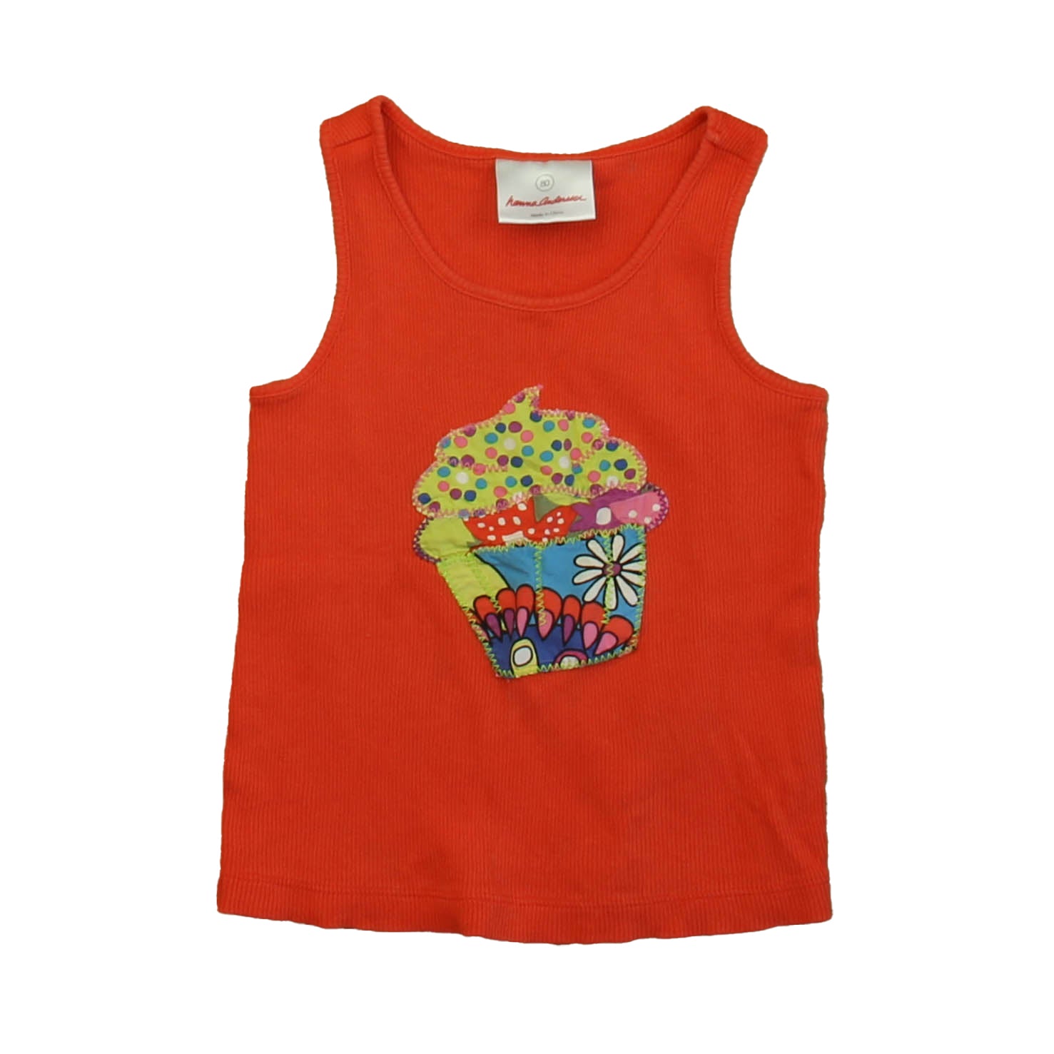 Hanna Andersson Girls Coral Cupcake Tank Top Size: 18-24 Months Coral Cupcake