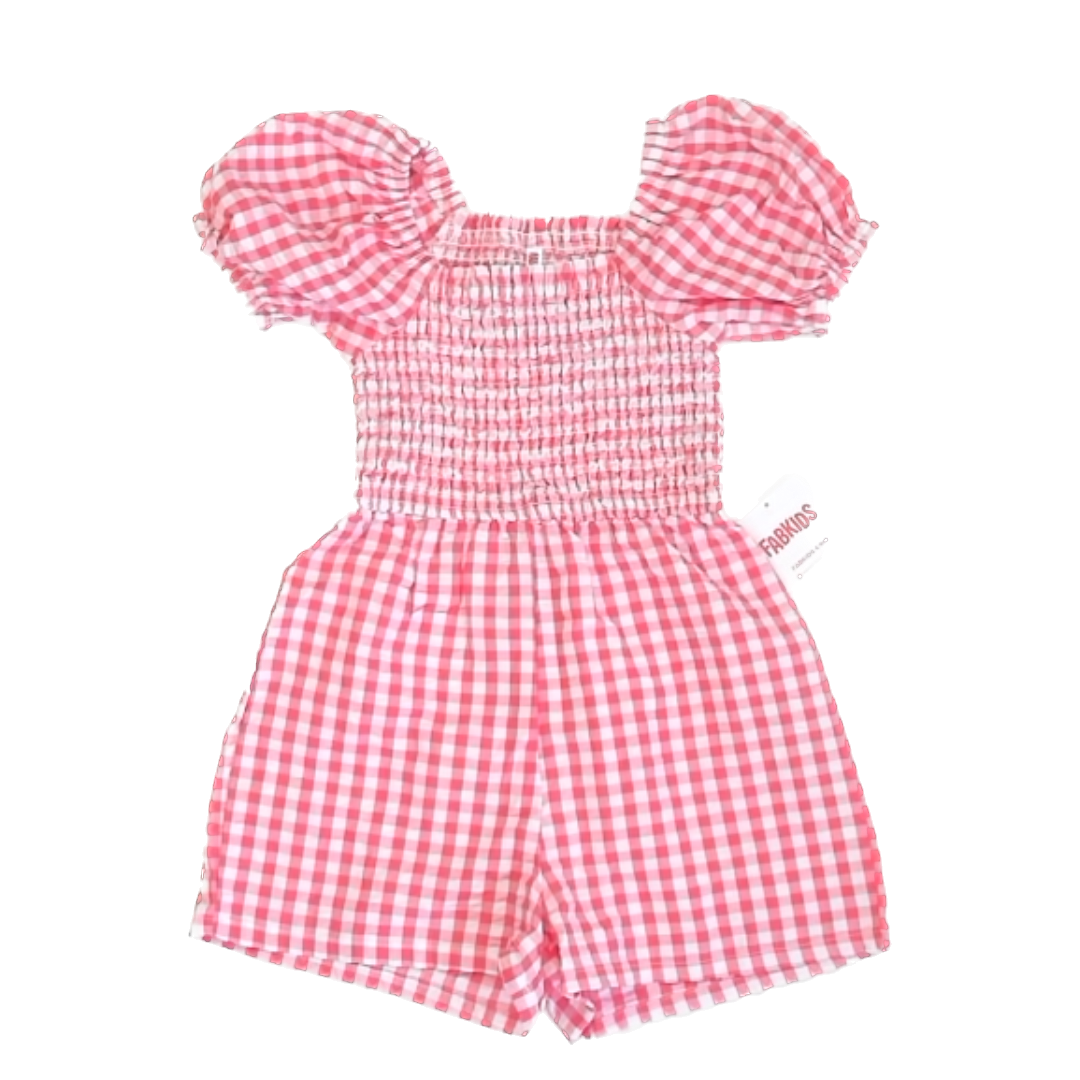 Fab Kids Girls Coral Gingham Dress Size: 6 - 7 Years Coral Gingham