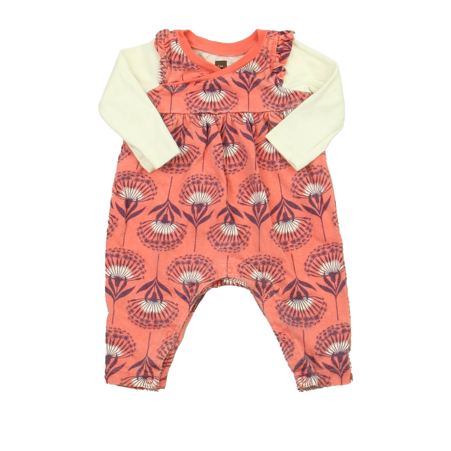 Tea Girls Coral | Ivory Long Sleeve Outfit Size: 0-3 Months