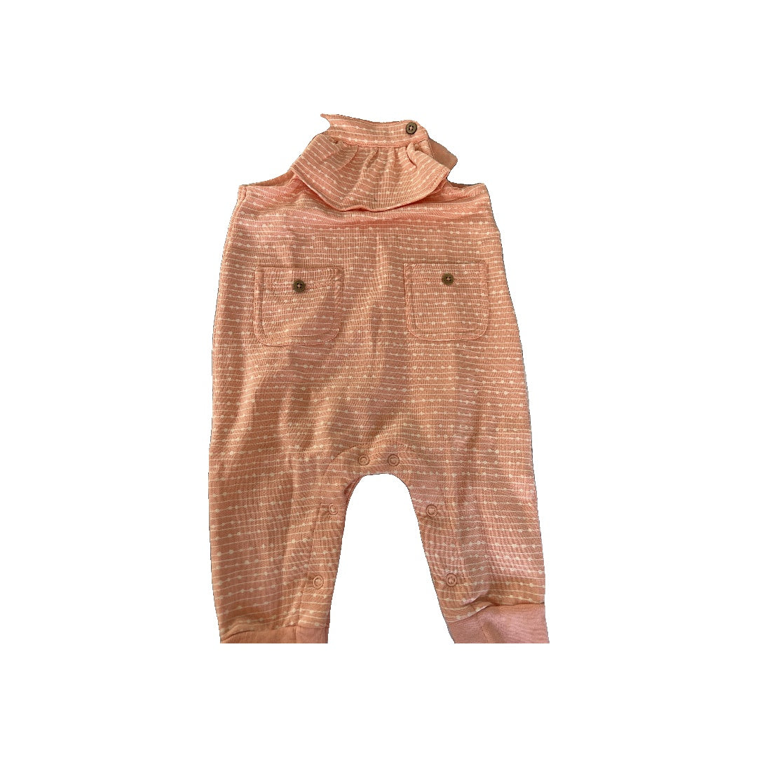 Oliver & Rain Girls Coral | White | Pattern Overalls Size: 6 months Coral | White | Pattern