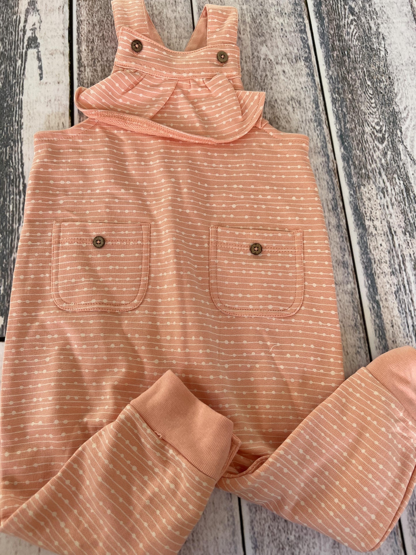 Oliver & Rain Girls Coral | White | Pattern Overalls Size: 12M Coral | White | Pattern