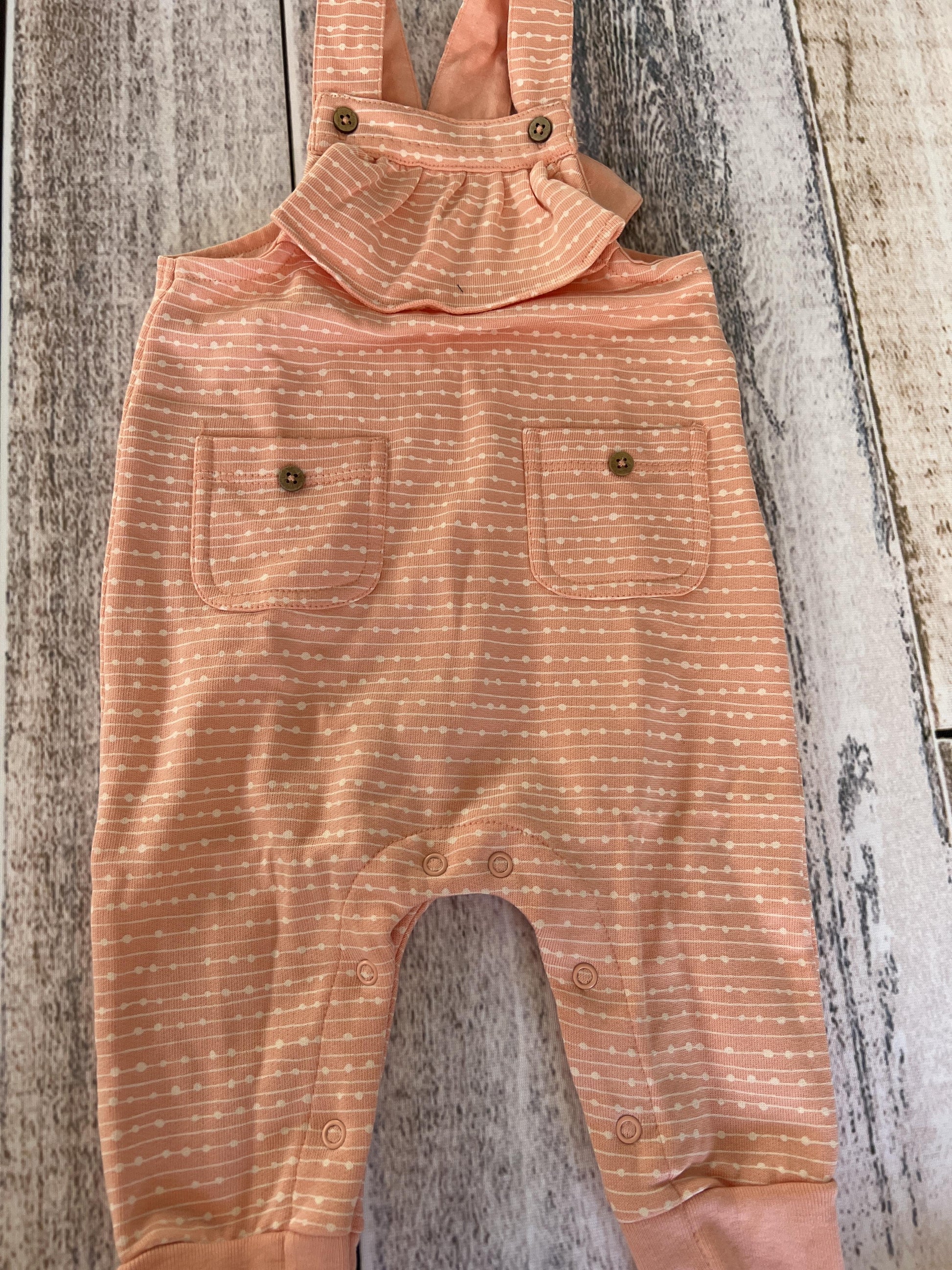 Oliver & Rain Girls Coral | White | Pattern Overalls Size: 6 months Coral | White | Pattern