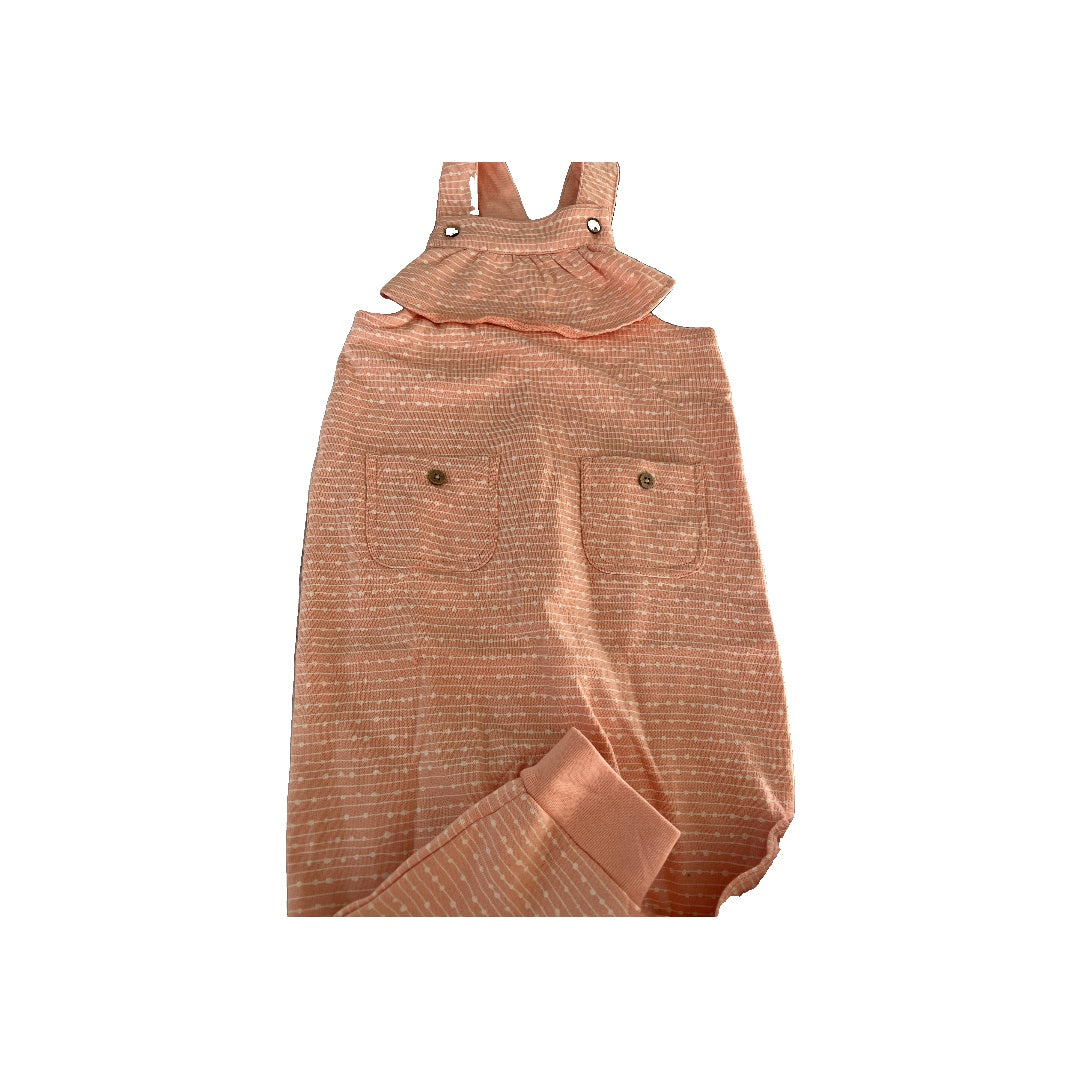 Oliver & Rain Girls Coral | White | Pattern Overalls Size: 18 months Coral | White | Pattern