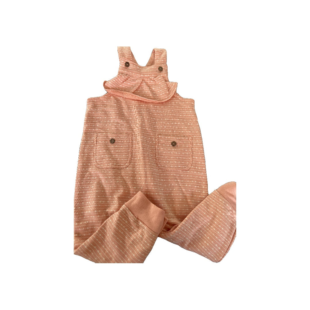 Oliver & Rain Girls Coral | White | Pattern Overalls Size: 12M Coral | White | Pattern