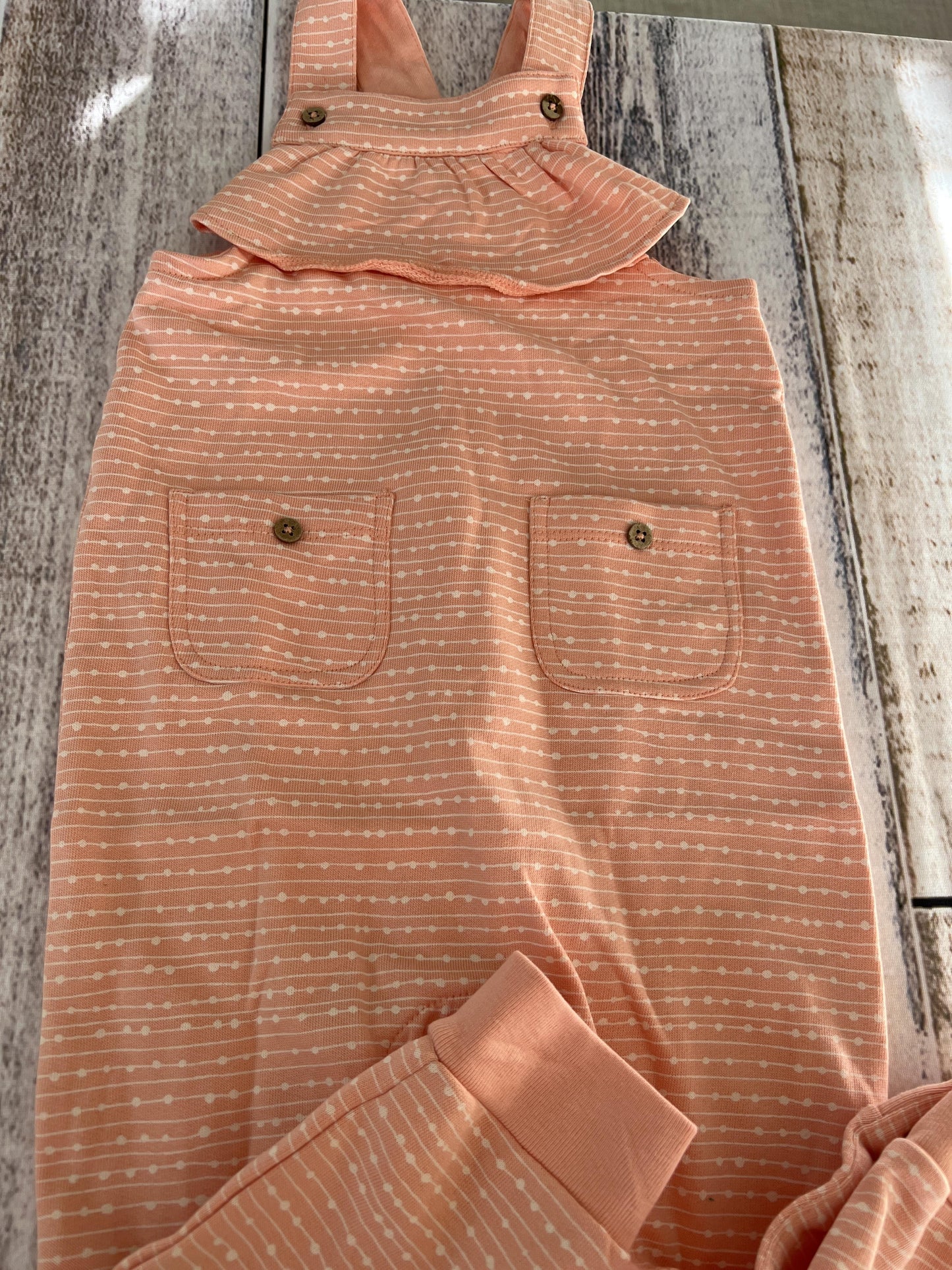 Oliver & Rain Girls Coral | White | Pattern Overalls Size: 18 months Coral | White | Pattern