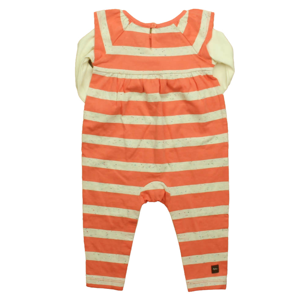 Tea Girls Coral | White Stripe Long Sleeve Outfit Size: 3-6 Months Coral | White Stripe