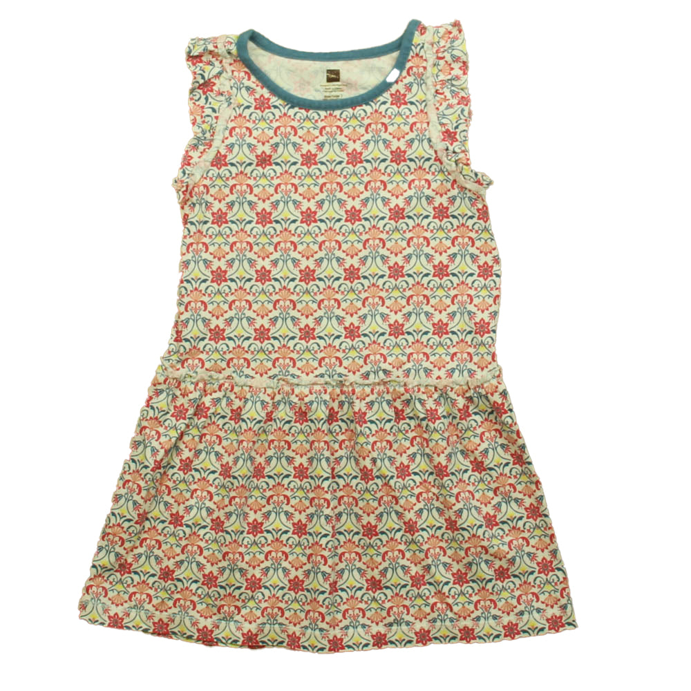 Tea Girls Coral | Yellow Floral Dress Size: 3T Coral | Yellow Floral