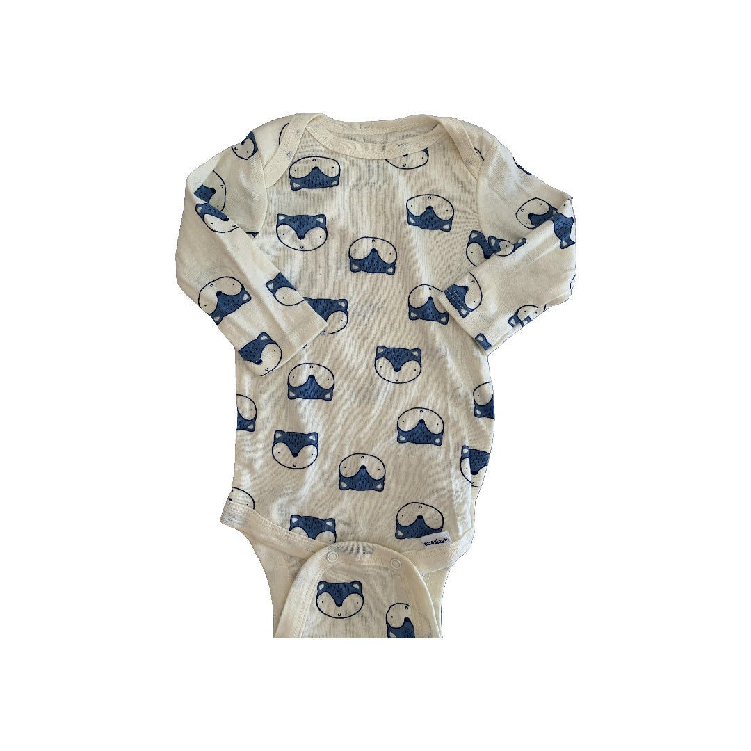 Gerber organic Boys cream | animals | Blue Onesie Size: 0-3 months cream | animals | Blue