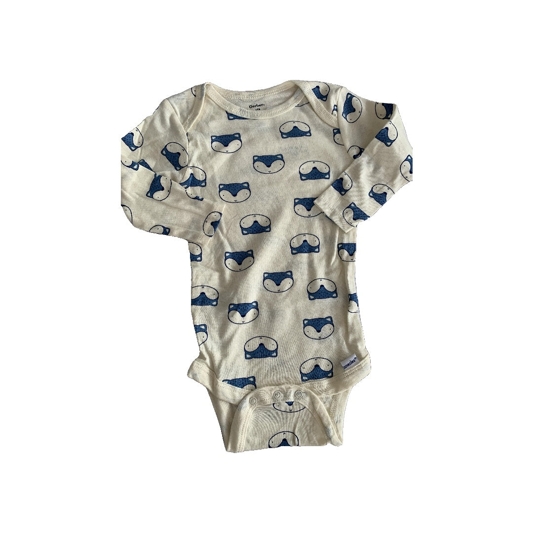 Gerber organic Boys cream | animals | Blue Onesie Size: 6-9 months cream | animals | Blue