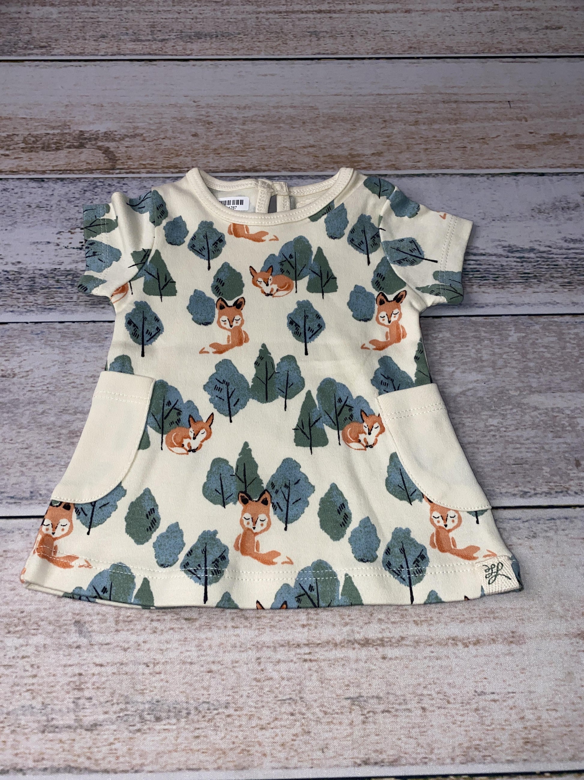Little Lentil Girls cream | Army Green | Foxes Dress Size: 0-3 months cream | Army Green | Foxes