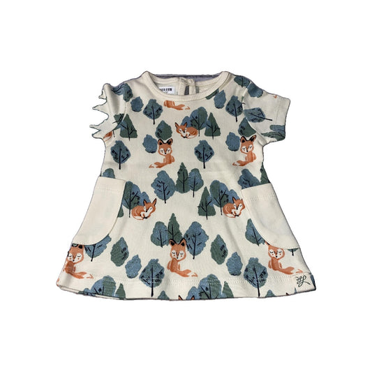 Little Lentil Girls cream | Army Green | Foxes Dress Size: 0-3 months cream | Army Green | Foxes