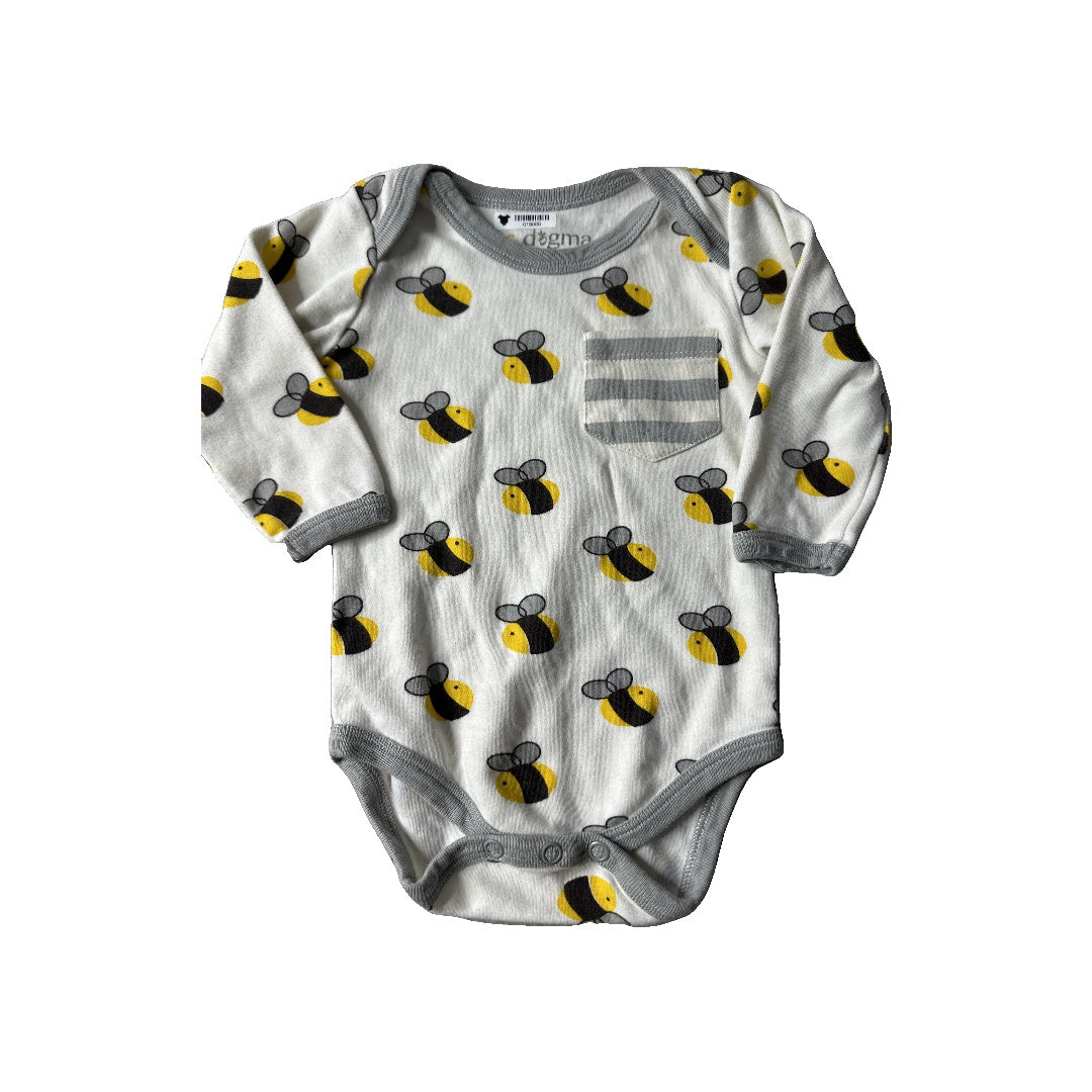 Cat & Dogma Boys cream | Bees | Grey Onesie Size: 3-6 months cream | Bees | Grey