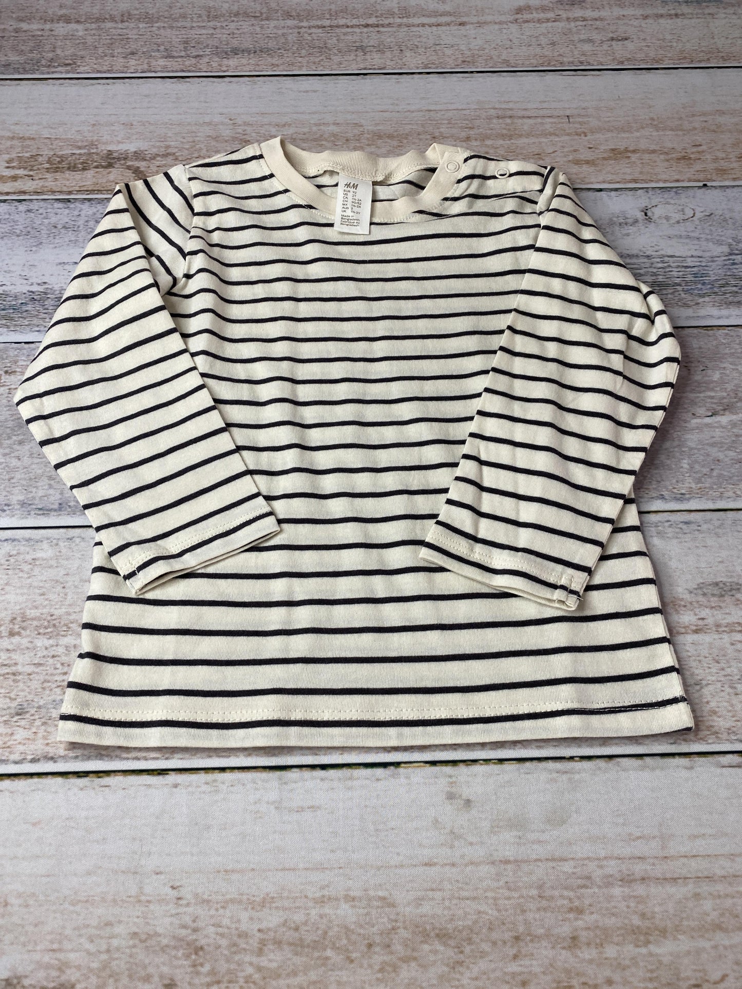 H&M Unisex cream | Black | Striped Long Sleeve Shirt Size: 2T cream | Black | Striped