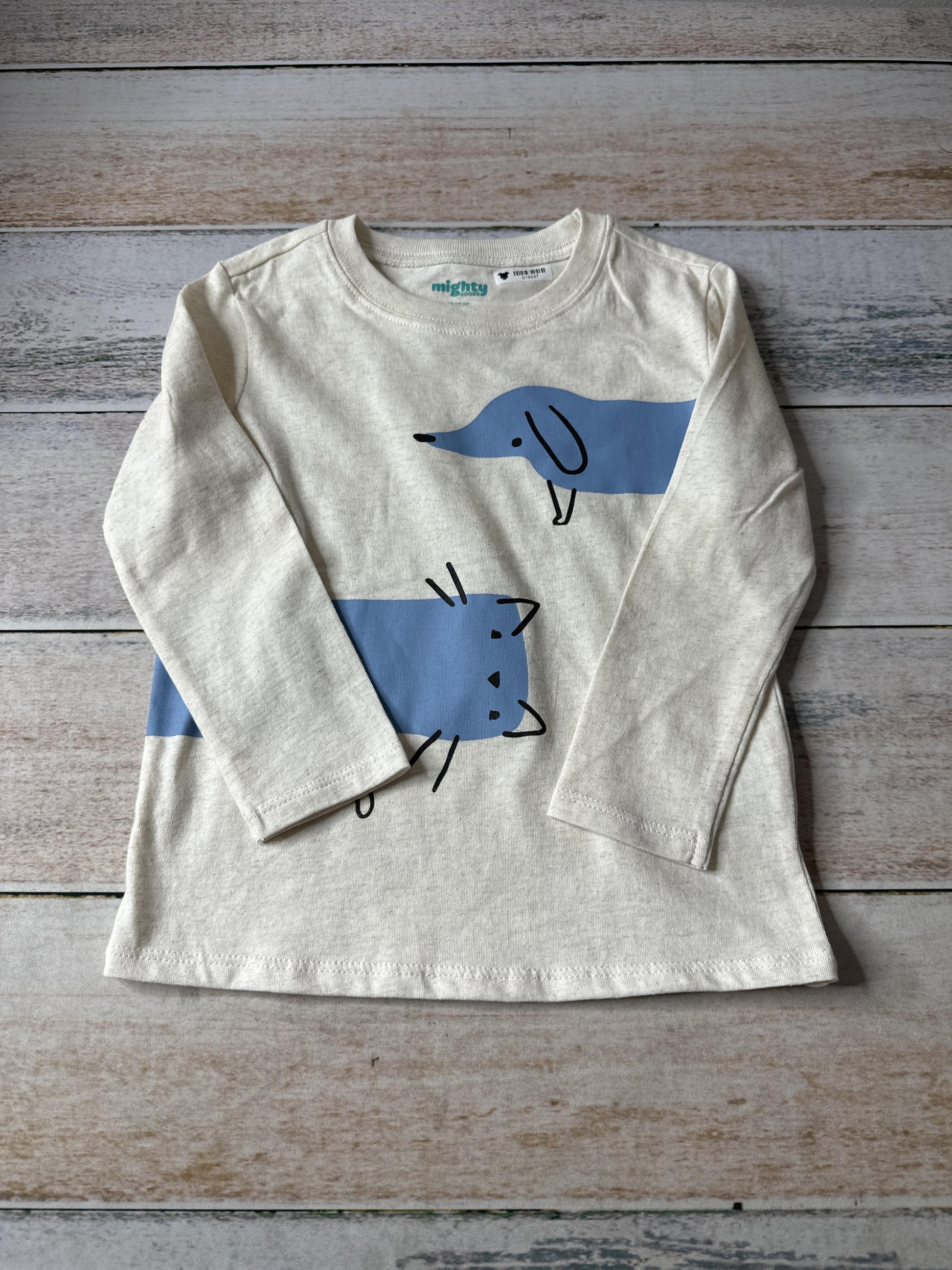 Mighty Goods Unisex cream | Blue | animals Long Sleeve T-Shirt Size: 2T cream | Blue | animals