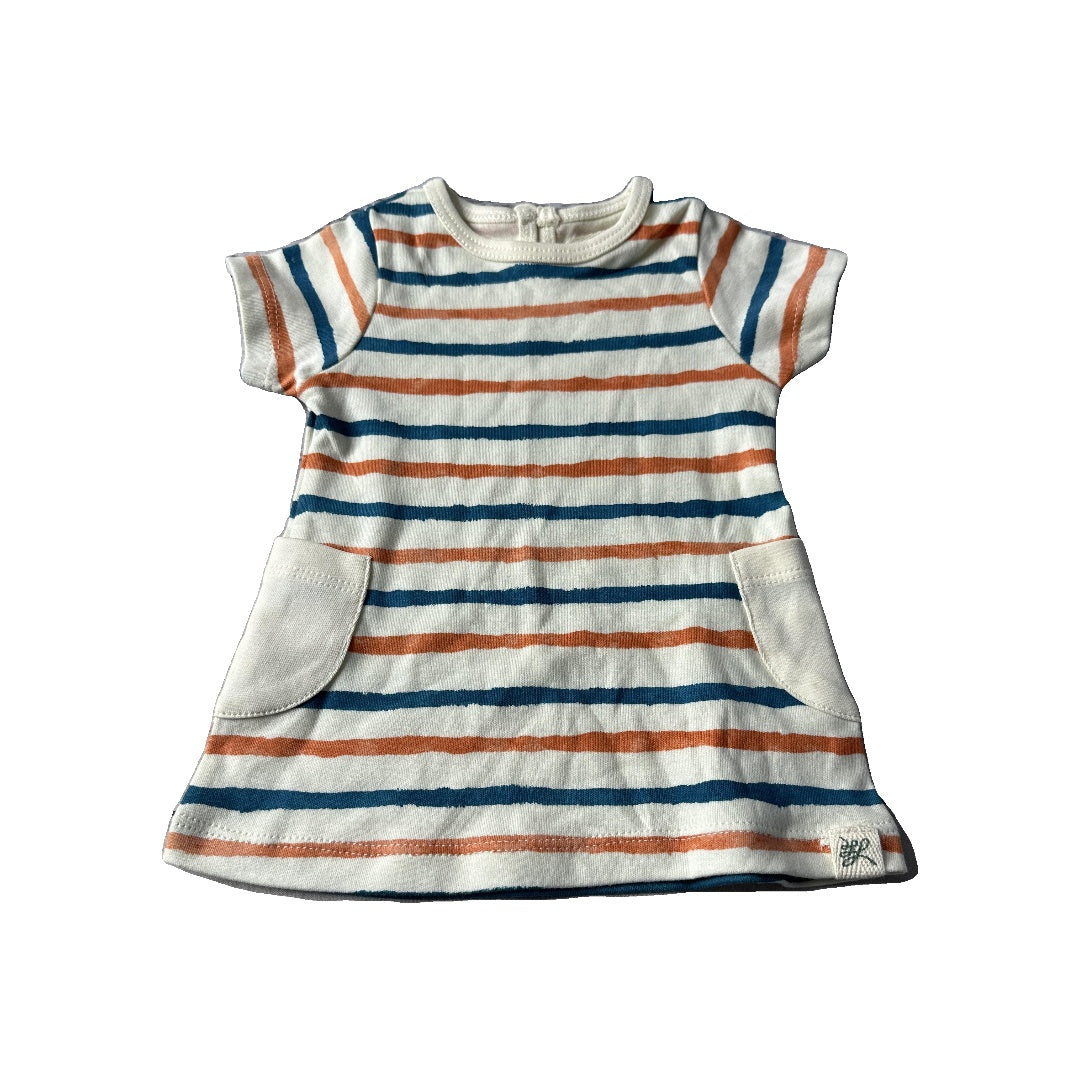 Little Lentil Girls cream | Blue | orange | Striped Dress Size: 0-3 months cream | Blue | orange | Striped