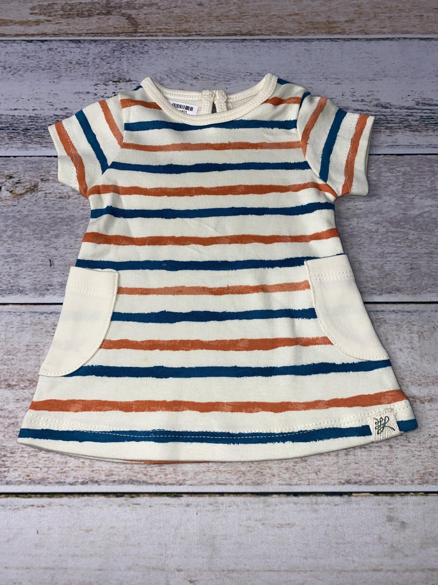 Little Lentil Girls cream | Blue | orange | Striped Dress Size: Newborn cream | Blue | orange | Striped