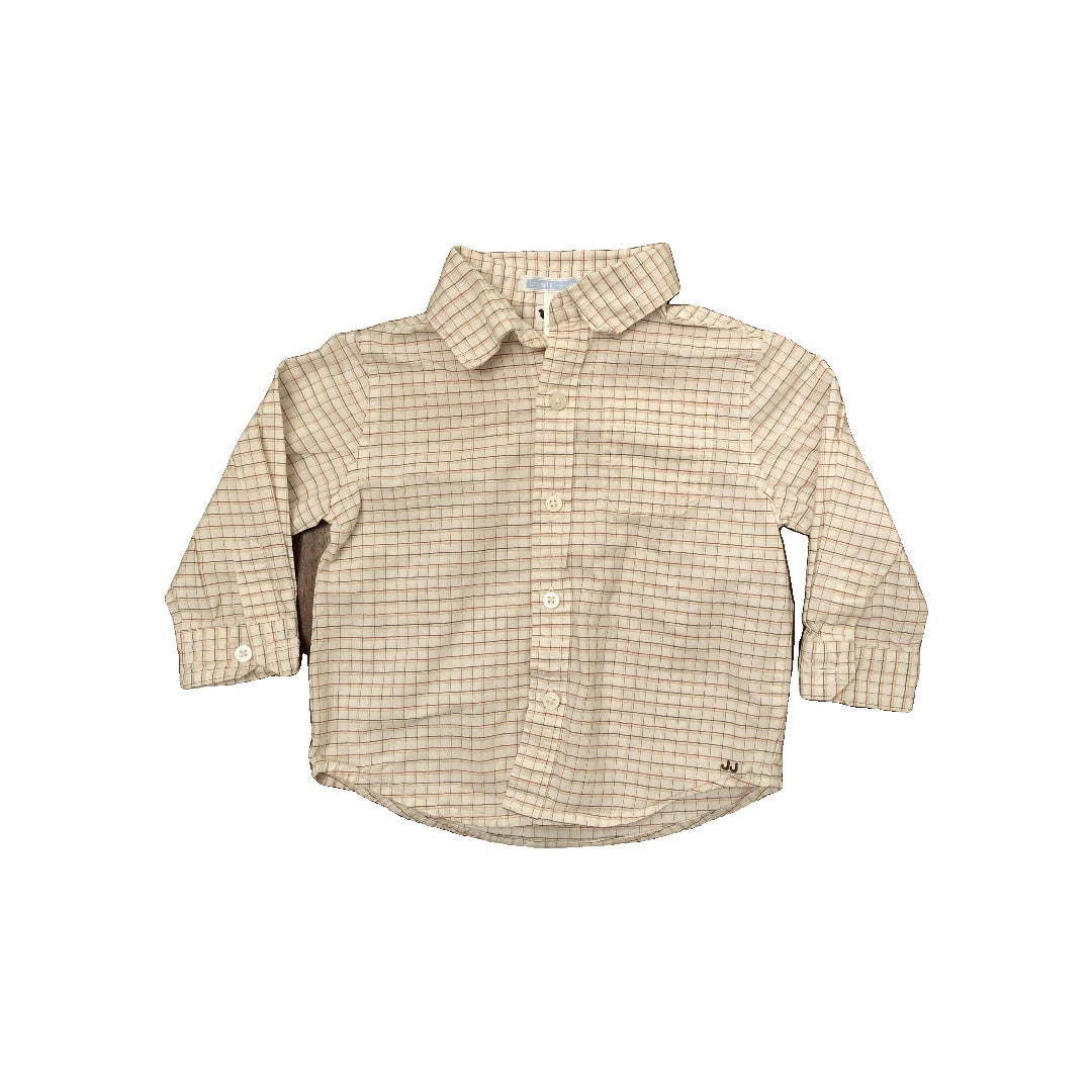 Janie and Jack Boys cream | Brown | Check Button Down Short Sleeve Size: 6-12 months cream | Brown | Check