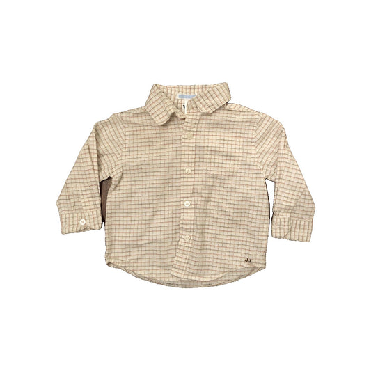 Janie and Jack Boys cream | Brown | Check Button Down Short Sleeve Size: 6-12 months cream | Brown | Check
