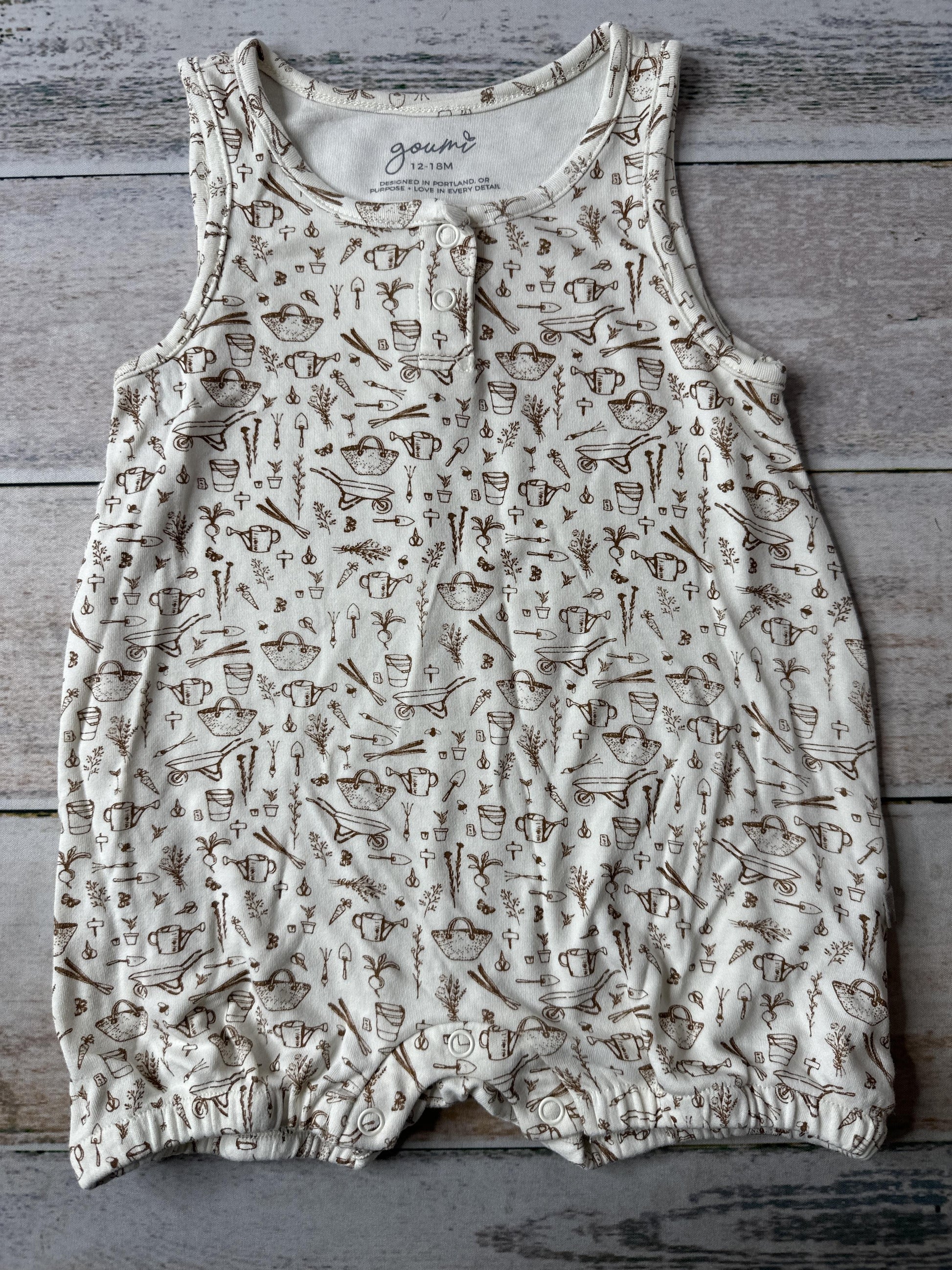 Goumi Unisex cream | Brown Romper Size: 12-18 months cream | Brown