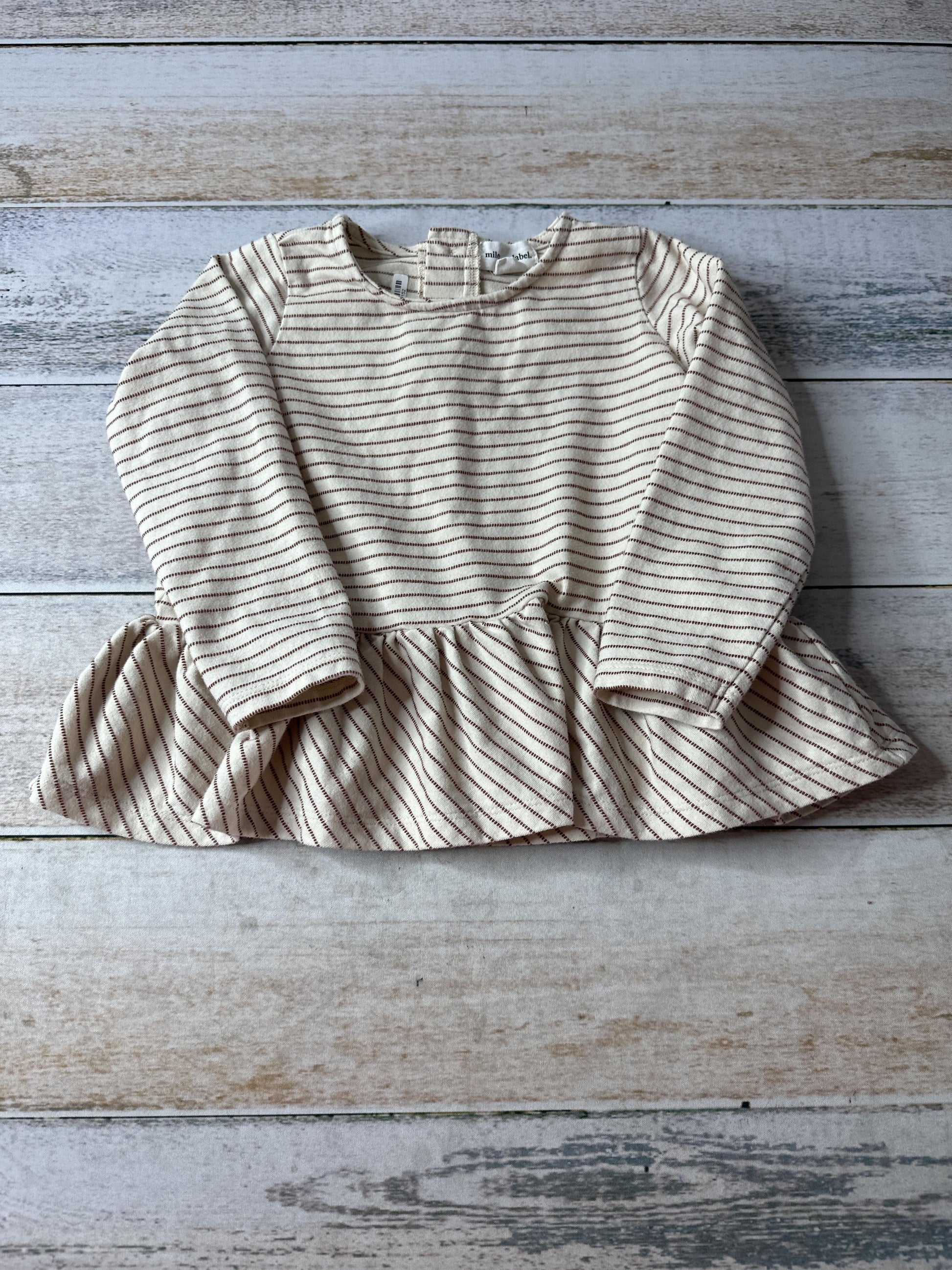 Miles Girls cream | Burgundy | Stripe Long Sleeve Shirt Size: 24 months cream | Burgundy | Stripe
