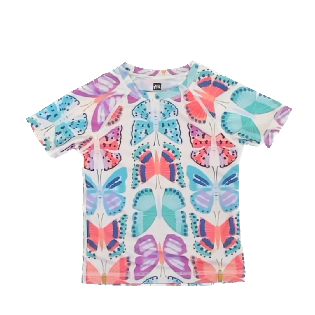 Tea Collection Girls Cream | Butterflies Rash guard Swimwear Size: 4T Cream | Butterflies Rash guard