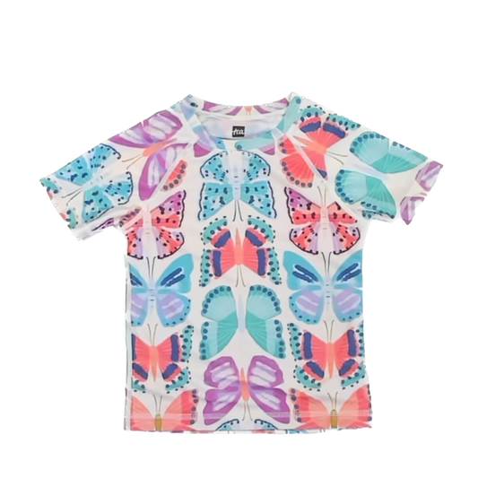 Tea Collection Girls Cream | Butterflies Rash guard Swimwear Size: 4T Cream | Butterflies Rash guard