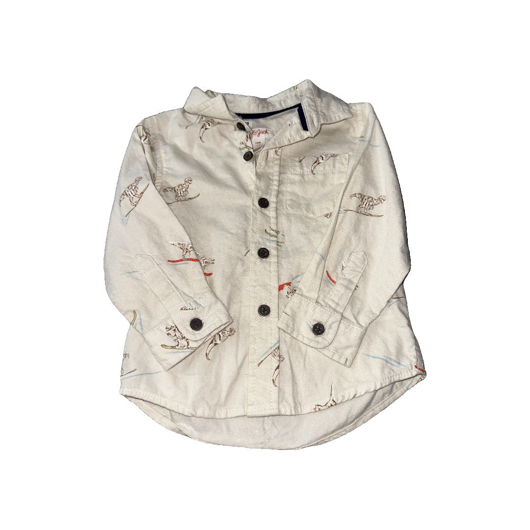 Cat & Jack Boys cream | Dinosaur Button Down Short Sleeve Size: 18 months cream | Dinosaur