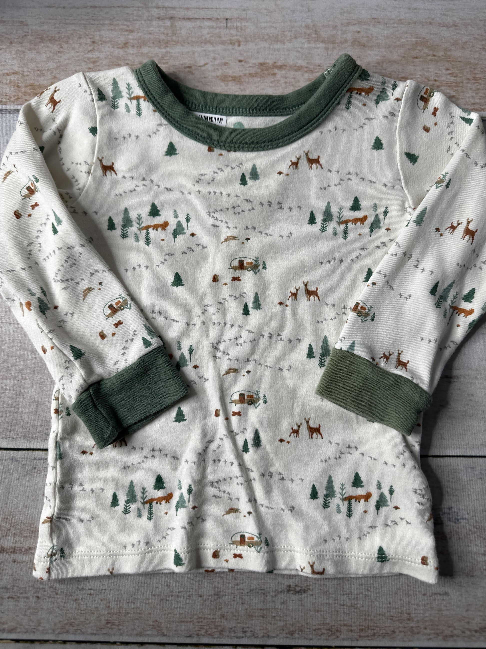 Finn + Emma Unisex cream | Forest Green Long Sleeve T-Shirt Size: 12-24 months cream | Forest Green